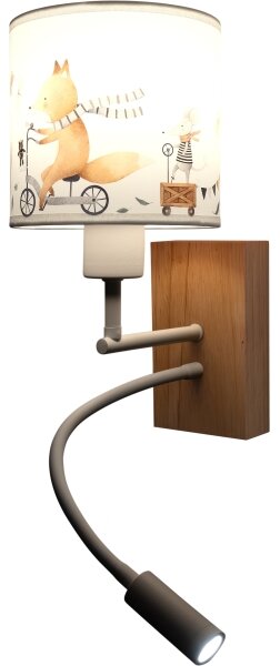Brilagi - LED Flex. лампа BOBO WOOD 1xE27/25W/230V + LED/3W дъб/бяла/с мотиви на животни