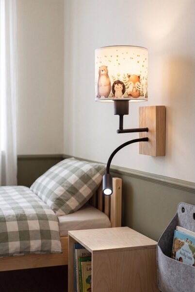 Brilagi - LED Flex. лампа BOBO WOOD 1xE27/25W/230V + LED/3W дъб/черен/бял/с животински принт