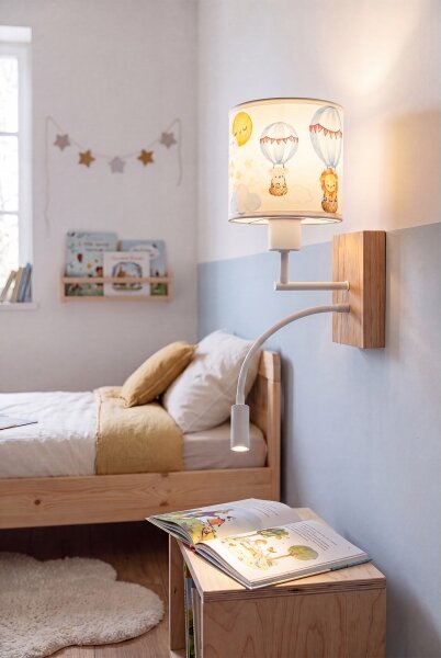 Brilagi - гъвкава LED лампа BOBO WOOD 1xE27/25W/230V + LED/3W, дъб/бял/животни мотиви