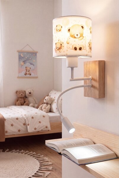Brilagi - LED Flex. лампа BOBO WOOD 1xE27/25W/230V + LED/3W дъб/бяла/мечета