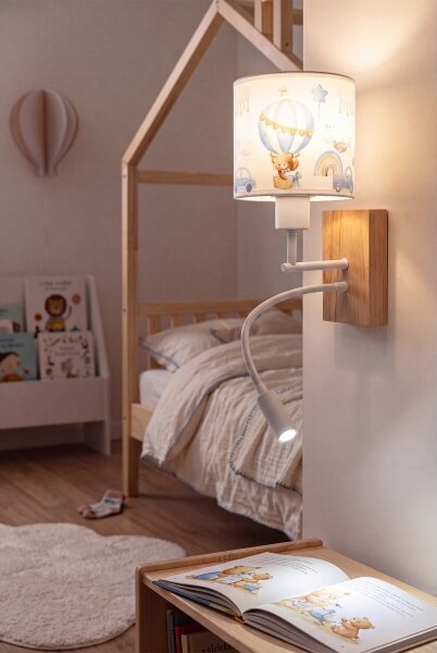 Brilagi - LED Flex. лампа BOBO WOOD 1xE27/25W/230V + LED/3W дъб/бяла/синя/medv