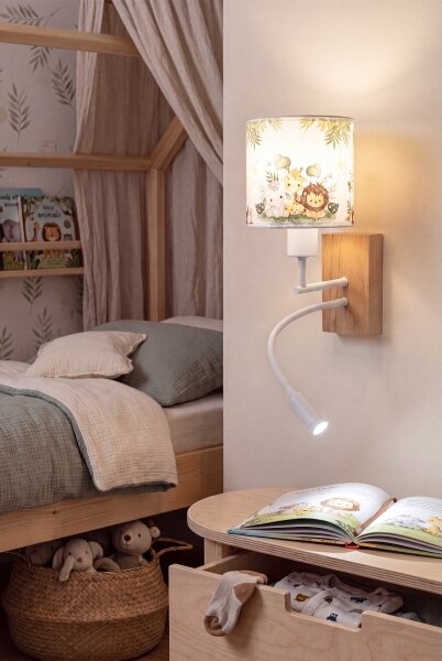 Brilagi - LED Flex. лампа BOBO WOOD 1xE27/25W/230V + LED/3W дъб/бяла/зелена/джунгъл