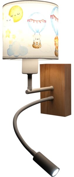 Brilagi - гъвкава LED лампа BOBO WOOD 1xE27/25W/230V + LED/3W, дъб/бял/животни мотиви
