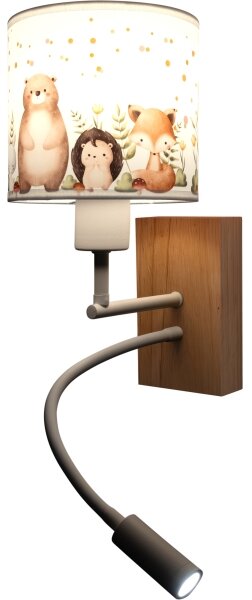 Brilagi - LED Flex. лампа BOBO WOOD 1xE27/25W/230V + LED/3W дъб/бял/с животински мотиви