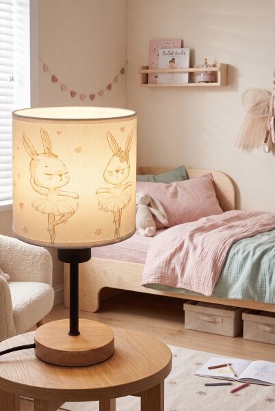 Brilagi - Настолна лампа BOBO WOOD 1xE27/25W/230V дъб/черен/бял/зайчета