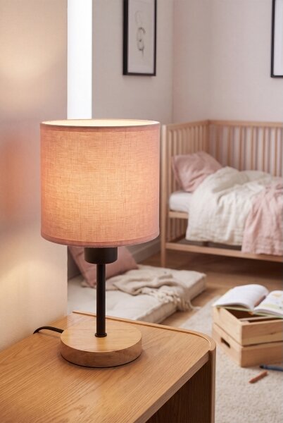 Brilagi - Настолна лампа BOBO WOOD 1xE27/25W/230V дъб/черна/розова