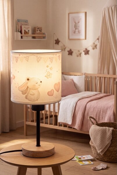 Brilagi - Настолна лампа BOBO WOOD 1xE27/25W/230V дъб/черен/кремав/зайчета