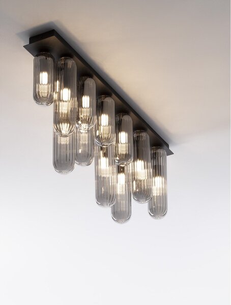 Сиво стъклено осветително тяло за таван със стъклен абажур 10x72 cm Gustave – Nova Luce