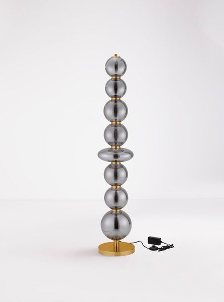 Сива метална LED затъмняваща се подова лампа със стъклен абажур (височина 140 cm) Navi – Nova Luce