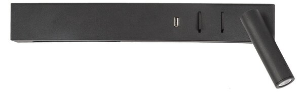 Матово черно метална LED стенна лампа с огъваща се структура/с USB порт Vida – Nova Luce