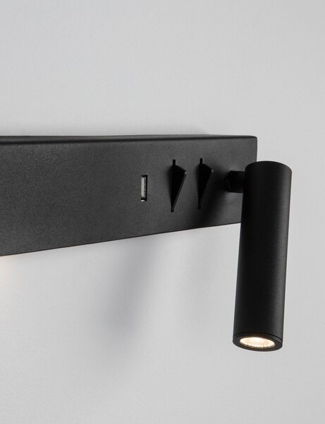 Матово черно метална LED стенна лампа с огъваща се структура/с USB порт Vida – Nova Luce