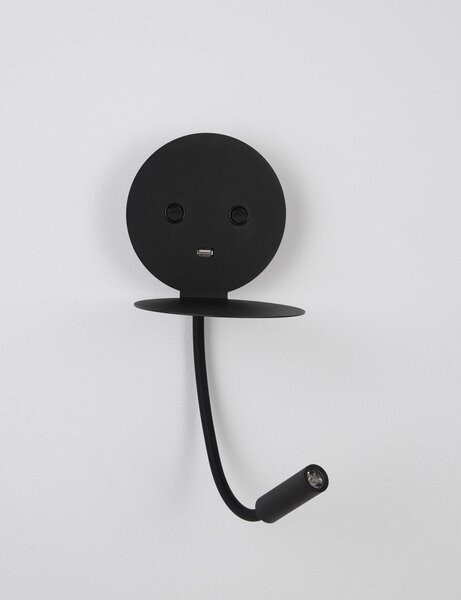Черна алуминиева LED стенна лампа с огъваща се структура/с USB порт Eclip – Nova Luce