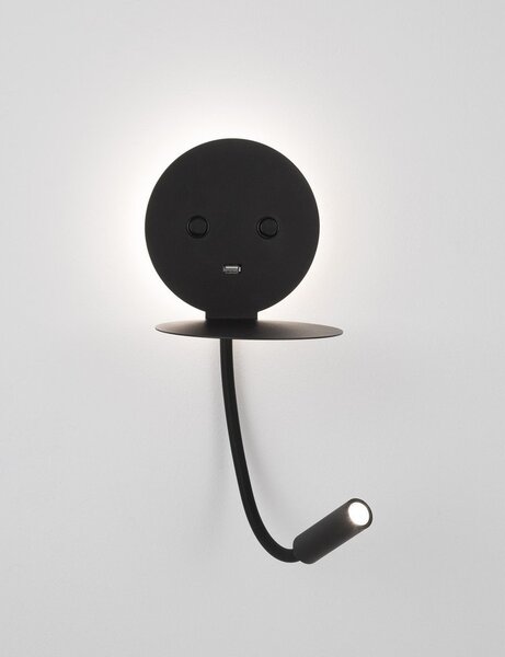 Черна алуминиева LED стенна лампа с огъваща се структура/с USB порт Eclip – Nova Luce
