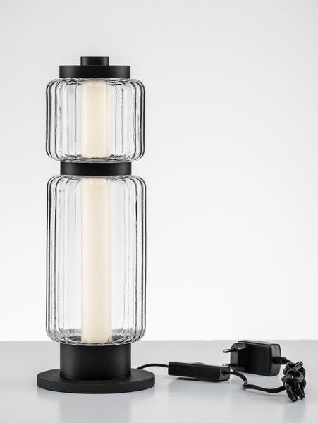Матово черно стъклена LED настолна лампа (височина 39 cm) Liesa – Nova Luce