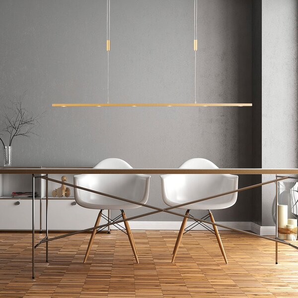 Quitani LED висяща лампа Tolu, дължина 119 cm, месинг, Затъмняване, Злато / месинг, Дневна/трапезария, Метал, Модерен