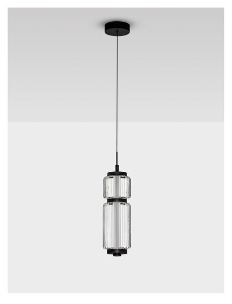 Матово черно стъклено LED висящо осветително тяло ø 12 cm Liesa – Nova Luce