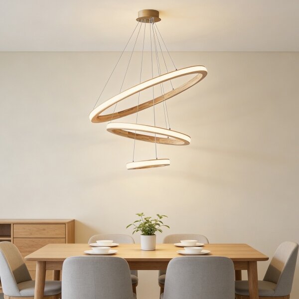 Brilagi - LED полилей на кабел UMEA WOOD LED/45W/230V, Ø 60 см, дърво