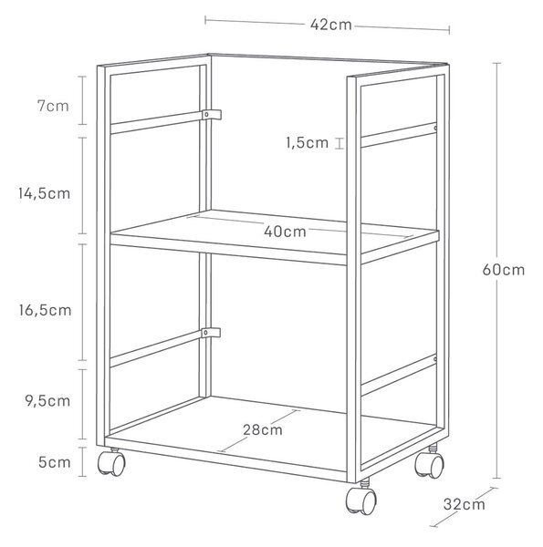 Черен метален подвижен стелаж 42x60 cm Tower – YAMAZAKI