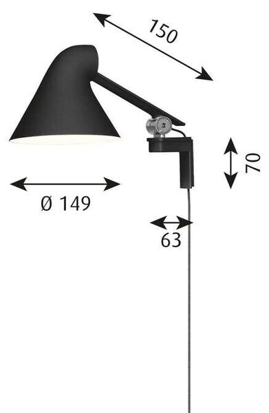 Louis Poulsen - NJP Стенна Лампа Лампа Short Arm Черно Louis Poulsen