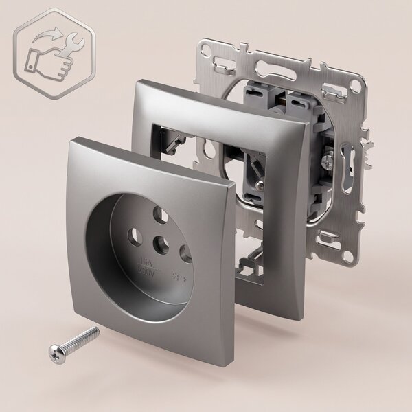Единичен контакт със заземяване и рамка OSTE JNH001-G Grey