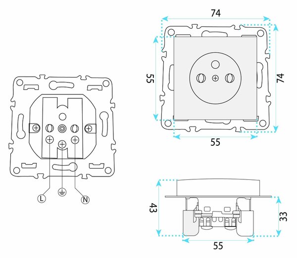 Единичен контакт със заземяване и рамка OSTE JNH001-G Grey