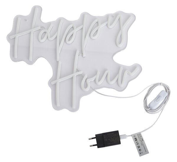 Неонова стенна лампа бяла с LED - Happy Hour