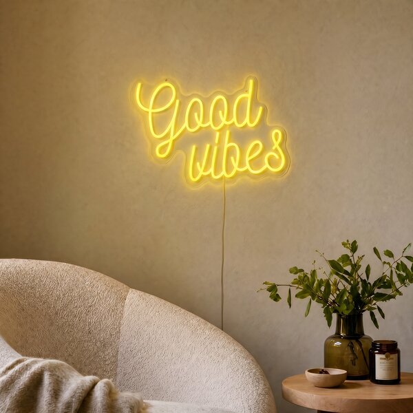 Неоновa стенна лампа жълта с LED - Good Vibes