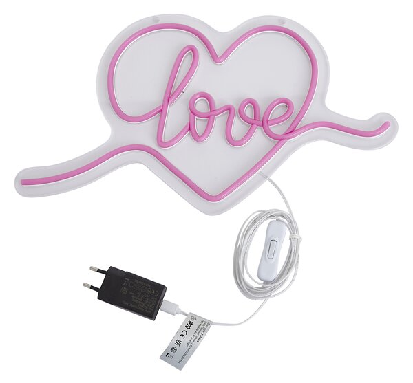 Неоновa стенна лампа розова с LED - Love
