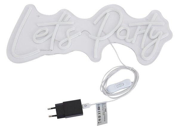 Неонова стенна лампа бяла с LED - Let's Party