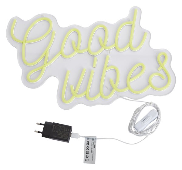 Неоновa стенна лампа жълта с LED - Good Vibes