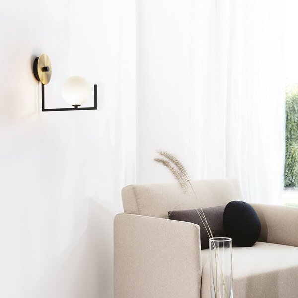 IDEAL LUX Стенна лампа „Birds“, черна/месинг, височина 25 см, метал, Черен, Дневна/трапезария, Метал, Модерен