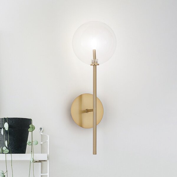 IDEAL LUX Стенна лампа Equinoxe, месинг/кехлибар, височина 45 см, Злато / месинг, Дневна/трапезария, Метал