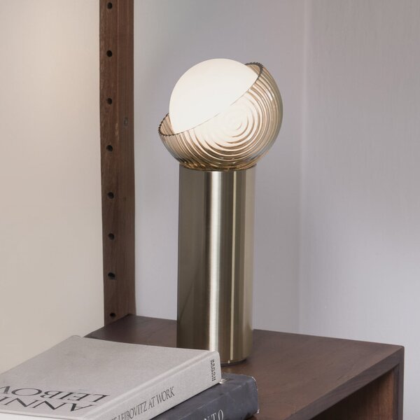 IDEAL LUX Настолна лампа Bloom, месинг/кехлибар, височина 27 см, Злато / месинг, Дневна/трапезария, Метал, Модерен