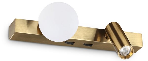IDEAL LUX Стенен LED светилник Binomio от месинг, ширина 22 см, 2 лампи, Злато / месинг, Дневна/трапезария, Метал, Модерен, Стенни прожектори
