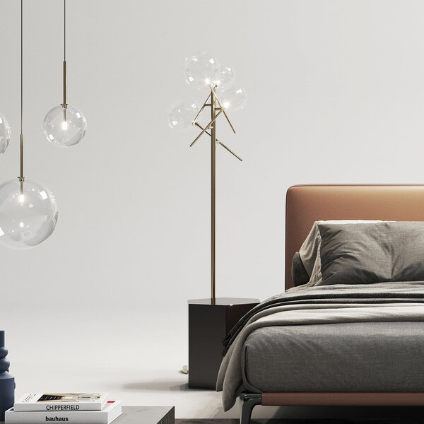 IDEAL LUX Стойка „Equinoxe“ от LUX, месинг/прозрачно стъкло, височина 166 см, Злато / месинг, Дневна/трапезария, Метал