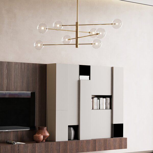 IDEAL LUX Висяща лампа Equinoxe, месинг/прозрачна, 8-лампа, Злато / месинг, Дневна/трапезария, Метал