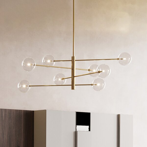 IDEAL LUX Висяща лампа Equinoxe, месинг/прозрачна, 8-лампа, Злато / месинг, Дневна/трапезария, Метал