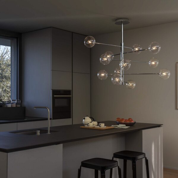 IDEAL LUX Висяща лампа Equinoxe, хром/прозрачна, 12-лампова, Хром, Дневна/трапезария, Метал
