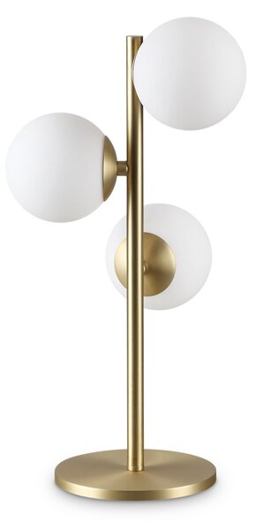 IDEAL LUX Настолна лампа Perlage, месинг/бяло, височина 43 см, 3 лампи, Злато / месинг, Дневна/трапезария, Метал