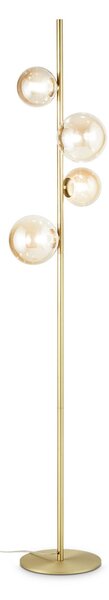 IDEAL LUX Стойка „Perlage“ на LUX, месинг/кехлибар, височина 164 см, 4 лампи, Злато / месинг, Дневна/трапезария, Метал