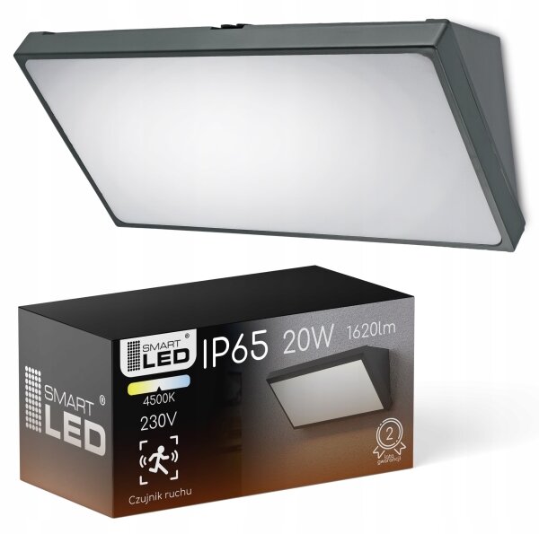 LED Външно стенно осветително тяло със сензор LED/20W/230V IP65 сиво