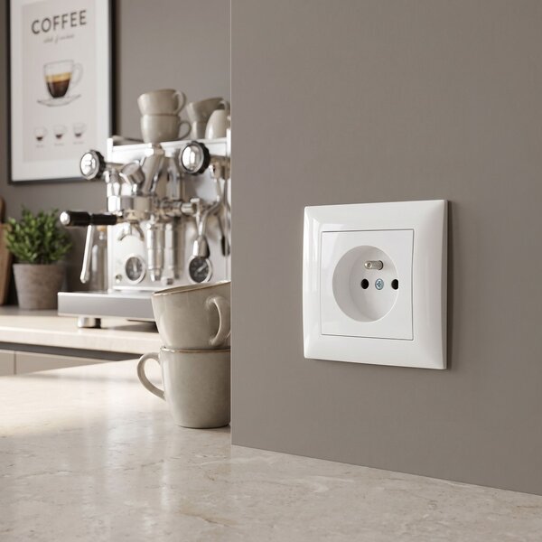 Единичен контакт със заземяване и рамка OSTE JNH001-G White