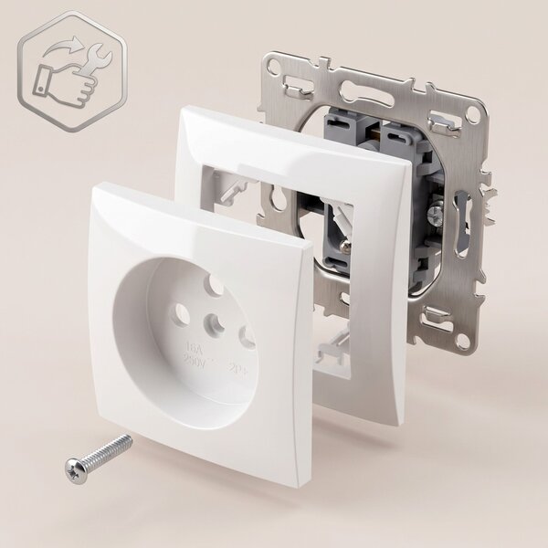 Единичен контакт със заземяване и рамка OSTE JNH001-G White