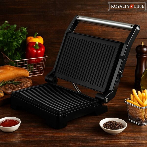Сандвич тостер - преса Royalty Line RL-PM1000, 1000W, Незалепващи плочи, Червен