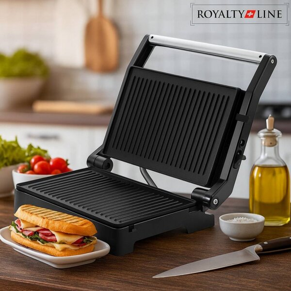Сандвич тостер - преса Royalty Line RL-PM1000, 1000W, Незалепващи плочи, Червен