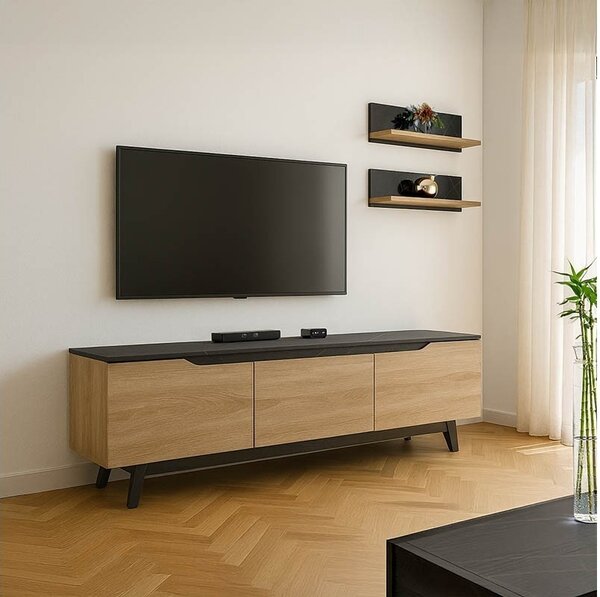Комплект скрин за телевизор Kasia Oak-Black 180x35x48,5 cm