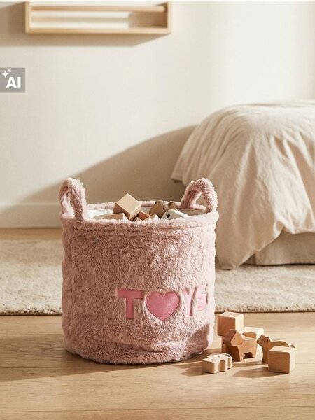 Sinsay - Кош за съхранение с надпис TOYS - пастелнорозово