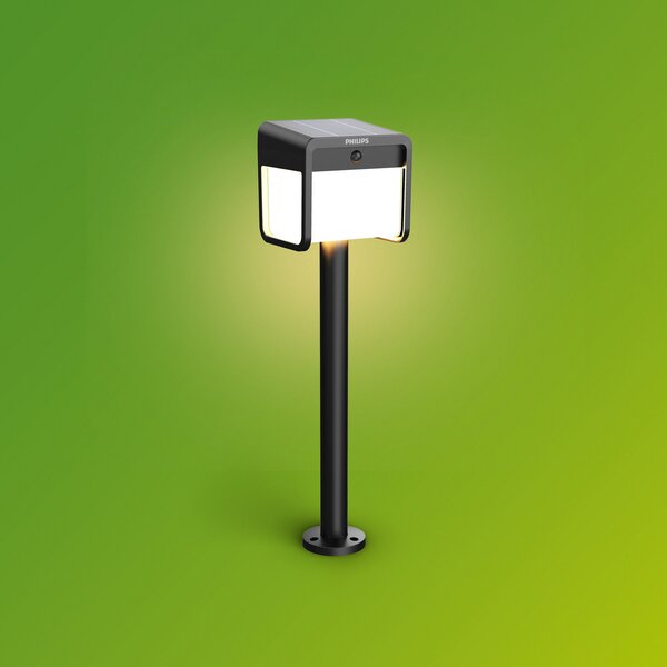 Philips LED слънчева лампа с кол Ezra UE, пластмаса, IP44, Черен, Пластмаса, Модерен