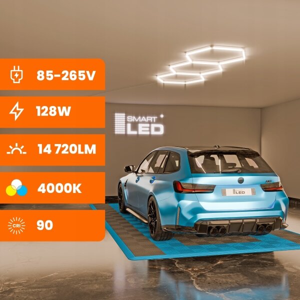 LED таванно осветително тяло HEXAGON LED/128W/85-265V 4000K 248x97 cm CRI 90 IP54 бял