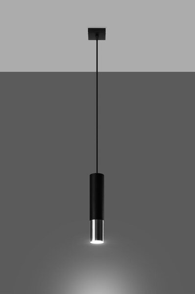 Черно/сребристo метално висящо осветително тяло ø 8 cm Longbot – Sollux